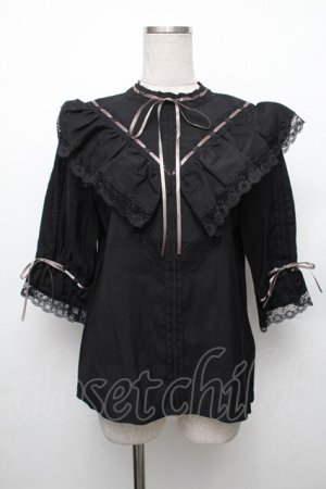 画像: axes femme NOSTALGIE / 配色リボンはしごレースブラウス M 黒 S-26-01-28-015-AX-BL-TE-ZS