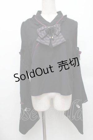 画像: Amavel / お月見うさぎの和風ブラウス  黒 S-26-01-28-017-CA-BL-HR-ZS