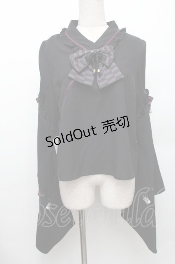 画像1: Amavel / お月見うさぎの和風ブラウス  黒 S-26-01-28-017-CA-BL-HR-ZS (1)