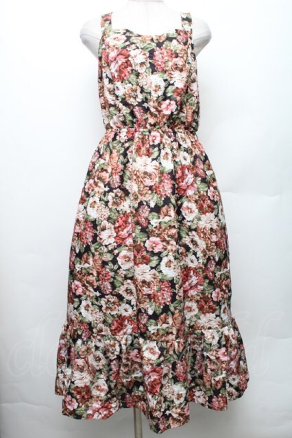 画像1: axes femme Nostalgic / 花柄ジャンパースカート F 黒 S-26-01-28-020-LO-OP-TE-ZS (1)