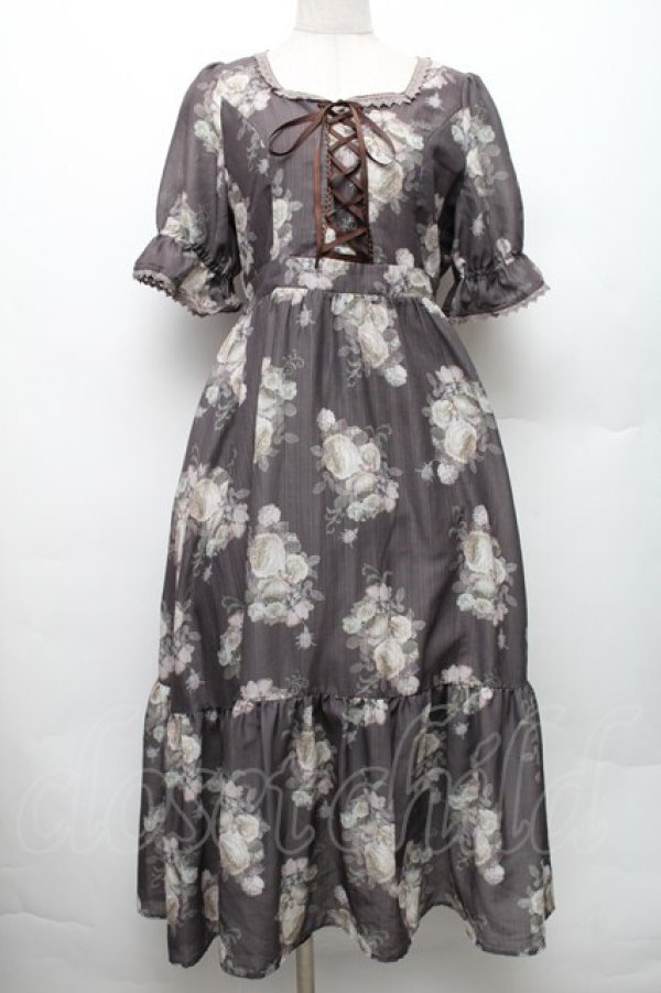 画像1: axes femme / ミルフィーユローズ柄ワンピース M ブラウン S-26-01-28-026-AX-OP-TE-ZS (1)