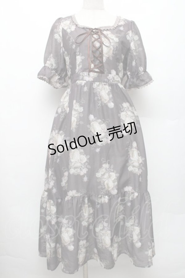 画像1: axes femme / ミルフィーユローズ柄ワンピース M ブラウン S-26-01-28-026-AX-OP-TE-ZS (1)