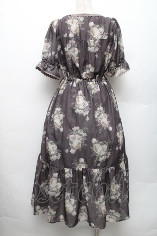 画像2: axes femme / ミルフィーユローズ柄ワンピース M ブラウン S-26-01-28-026-AX-OP-TE-ZS (2)