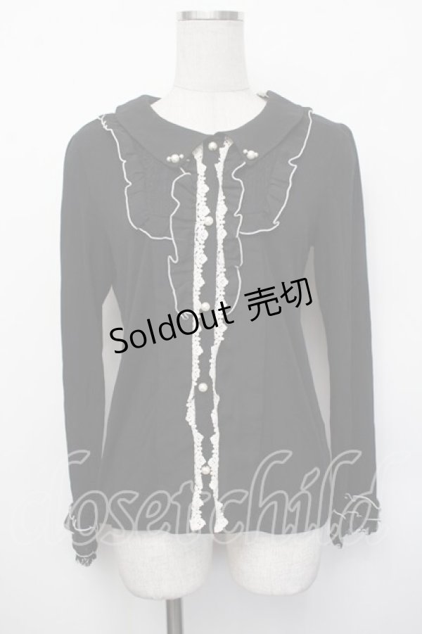 画像1: axes femme / 襟付きブラウスカットソー  黒 S-26-01-29-038-AX-TO-AS-ZS (1)