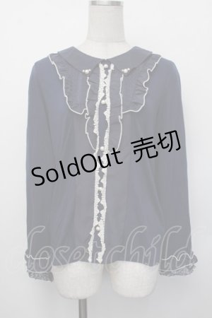 画像: axes femme / 襟付きブラウスカットソー  紺 S-26-01-29-039-AX-TO-AS-ZS