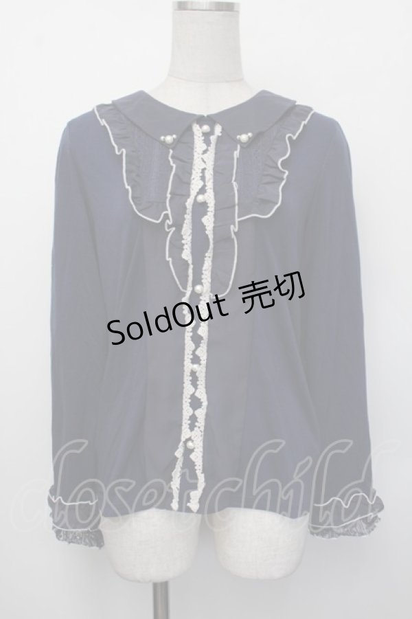 画像1: axes femme / 襟付きブラウスカットソー  紺 S-26-01-29-039-AX-TO-AS-ZS (1)