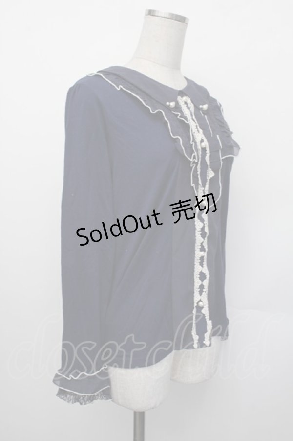 画像2: axes femme / 襟付きブラウスカットソー  紺 S-26-01-29-039-AX-TO-AS-ZS (2)