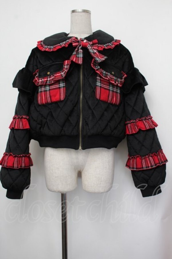 画像1: axes femme kawaii / フリルキルティングブルゾン M 黒×赤チェック S-26-01-29-046-AX-JA-TE-ZS (1)