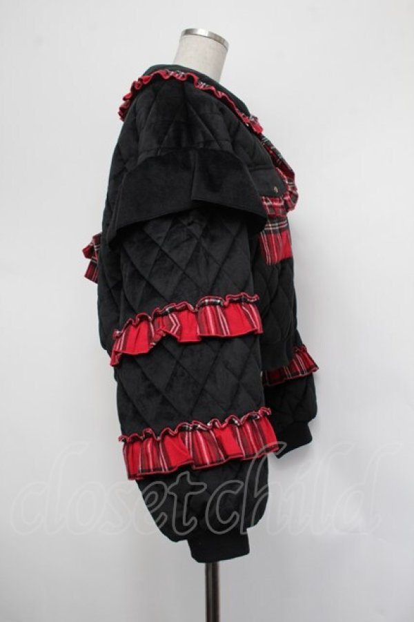 画像2: axes femme kawaii / フリルキルティングブルゾン M 黒×赤チェック S-26-01-29-046-AX-JA-TE-ZS (2)