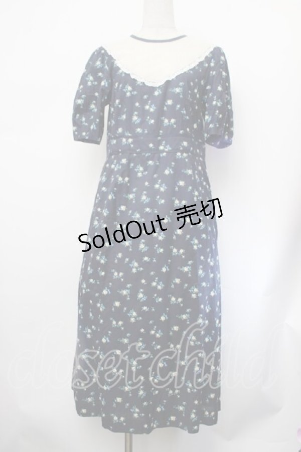 画像1: Jane Marple Dans Le Salon / ローズワンピース  紺 S-26-01-29-051-JM-OP-AS-ZS (1)