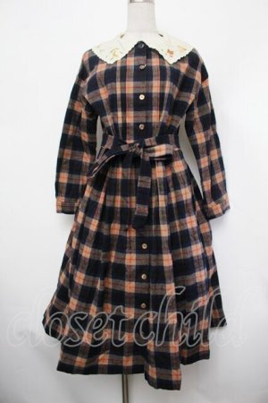 画像: Jane Marple / Circus EMBカラーシャギーチェックドレス  ベージュｘ紺 S-26-01-29-053-JM-OP-AS-ZS