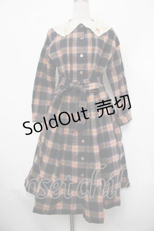 画像: Jane Marple / Circus EMBカラーシャギーチェックドレス  ベージュｘ紺 S-26-01-29-053-JM-OP-AS-ZS