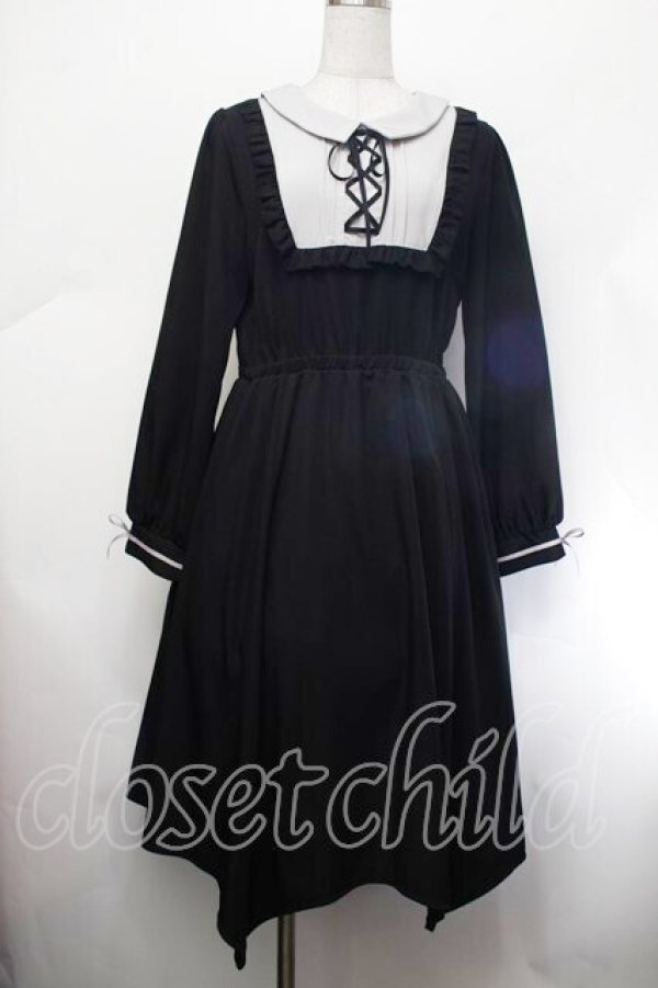 画像1: axes femme / ブロッキング風イレヘムワンピース  黒ｘグレー S-26-01-29-055-AX-OP-HR-ZS (1)