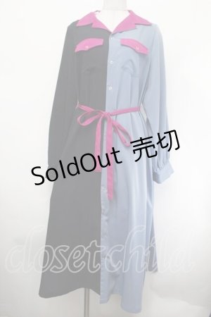 画像: jouetie / 配色シャツワンピース M 黒×ブルーグレー×ピンク S-26-01-29-057-EL-TO-TE-ZS