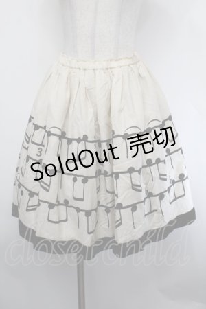 画像: Jane Marple / Musical Noteのギャザースカート  オフｘ黒 S-26-01-29-058-JM-SK-AS-ZS