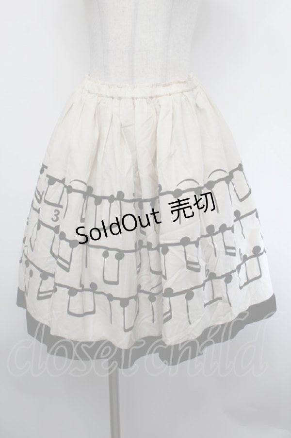 画像1: Jane Marple / Musical Noteのギャザースカート  オフｘ黒 S-26-01-29-058-JM-SK-AS-ZS (1)