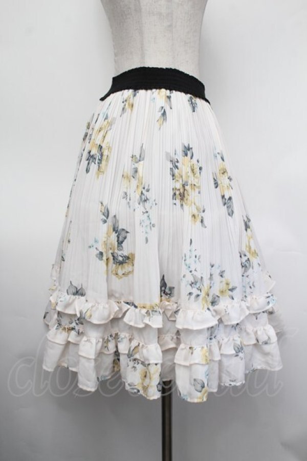 画像2: axes femme / 薔薇柄プリーツフリルスカート  オフ S-26-01-29-060-AX-SK-AS-ZS (2)