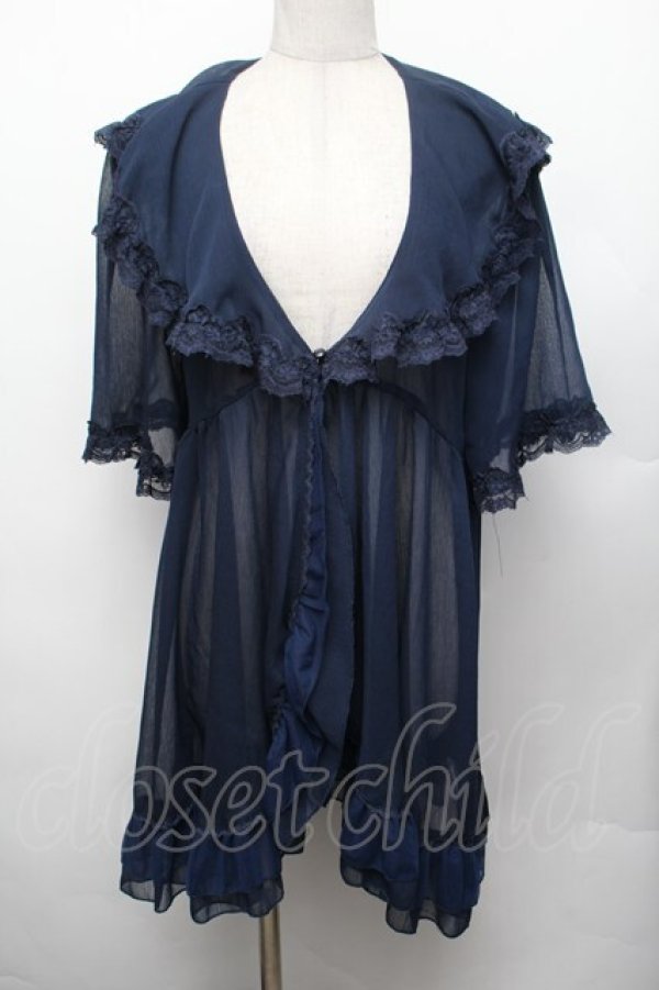 画像1: axes femme / レース×チュール楊柳ガウン F ネイビー S-26-01-29-027-AX-TO-TE-ZS (1)