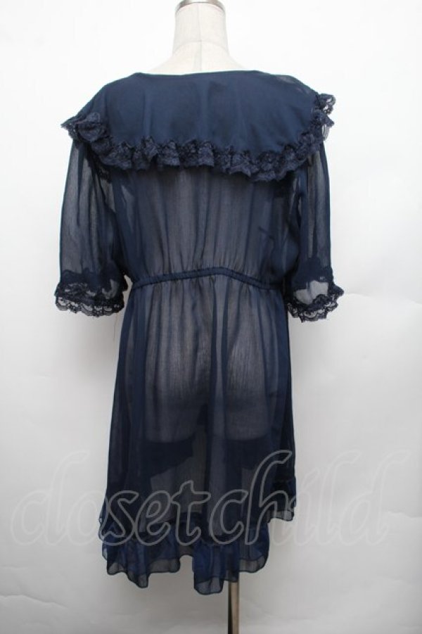 画像3: axes femme / レース×チュール楊柳ガウン F ネイビー S-26-01-29-027-AX-TO-TE-ZS (3)