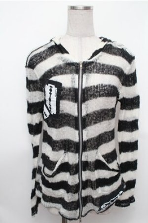 画像: SEXY DYNAMITE LONDON / ボーダーメッシュパーカー  黒ｘ白 S-26-01-31-030-PU-TO-HR-ZS