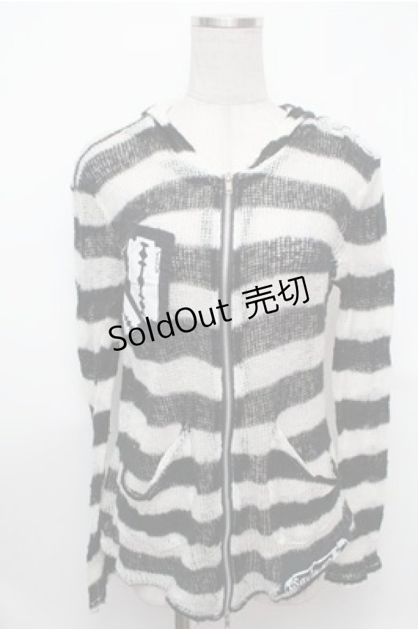 画像1: SEXY DYNAMITE LONDON / ボーダーメッシュパーカー  黒ｘ白 S-26-01-31-030-PU-TO-HR-ZS (1)