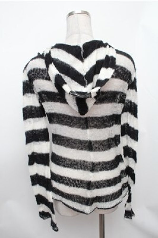 画像2: SEXY DYNAMITE LONDON / ボーダーメッシュパーカー  黒ｘ白 S-26-01-31-030-PU-TO-HR-ZS (2)