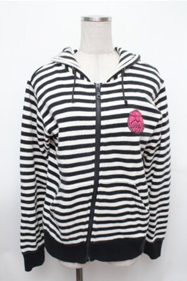 画像1: SUPER LOVERS / ボーダーパーカー  黒ｘ白 S-26-01-31-031-PU-TO-HR-ZS (1)