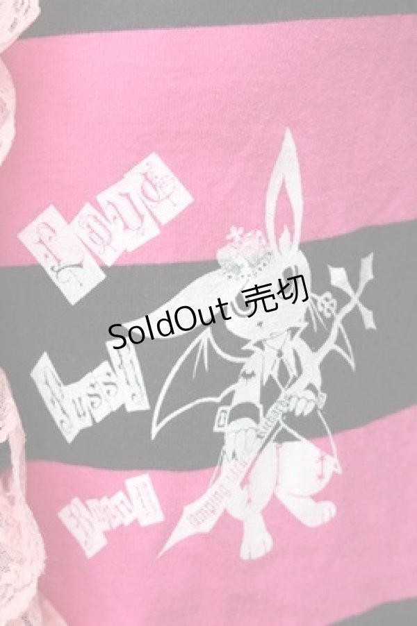 画像4: MARI'S ROCK / うさみみボーダーパーカー  黒ｘピンク S-26-01-31-032-PU-BL-HR-ZS (4)