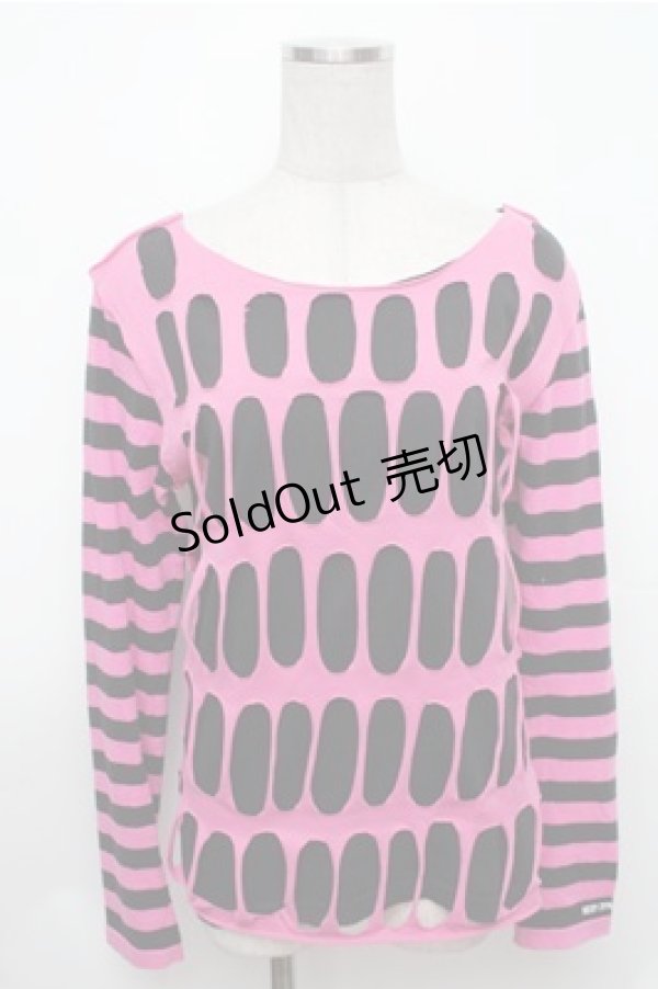画像1: SEXY DYNAMITE LONDON / 袖ボーダーカットソー  黒ｘピンク S-26-01-31-033-PU-TO-HR-ZS (1)