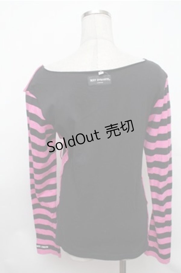 画像2: SEXY DYNAMITE LONDON / 袖ボーダーカットソー  黒ｘピンク S-26-01-31-033-PU-TO-HR-ZS (2)