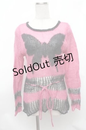 画像: ALGONQUINS / バタフライプリントモヘアニット  黒ｘピンク S-26-01-31-037-AL-TO-HR-ZS
