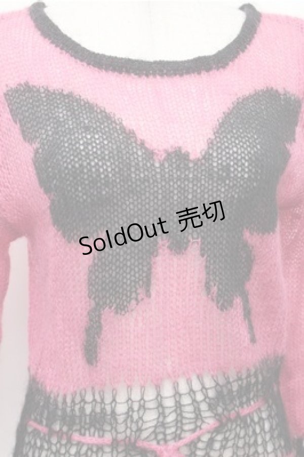 画像3: ALGONQUINS / バタフライプリントモヘアニット  黒ｘピンク S-26-01-31-037-AL-TO-HR-ZS (3)