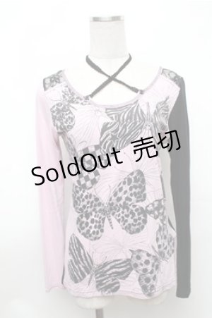 画像: ALGONQUINS / バタフライプリントカットソー  ピンクｘ黒 S-26-01-31-038-AL-TO-HR-ZS