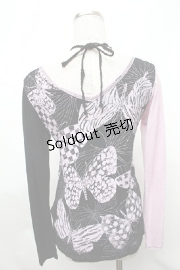 画像2: ALGONQUINS / バタフライプリントカットソー  ピンクｘ黒 S-26-01-31-038-AL-TO-HR-ZS (2)