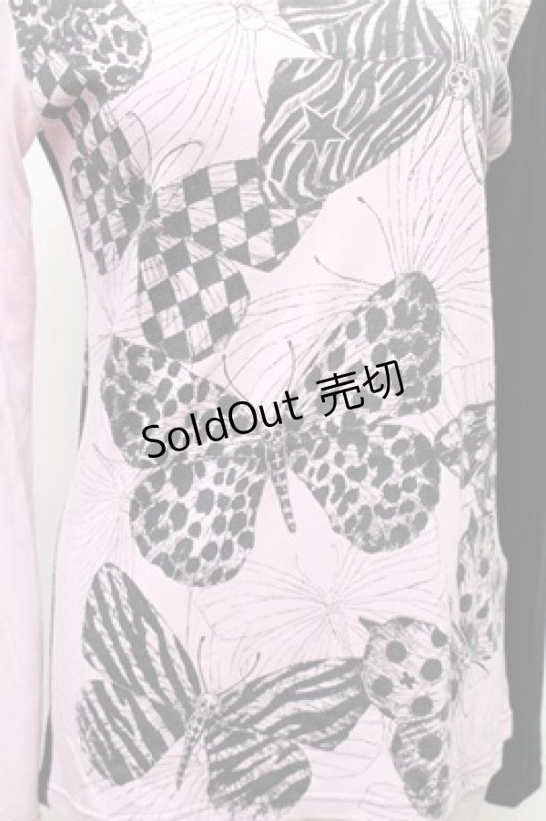 画像5: ALGONQUINS / バタフライプリントカットソー  ピンクｘ黒 S-26-01-31-038-AL-TO-HR-ZS (5)