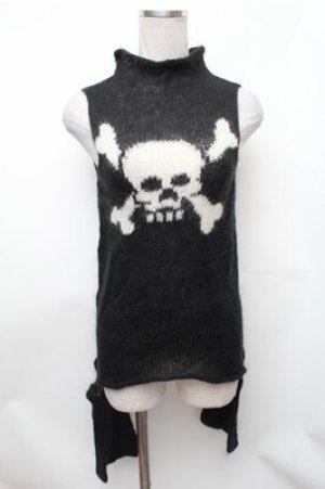 画像: PEACE NOW / スカルノースリーブモヘアニット  黒ｘ白 S-26-01-31-039-PU-TO-HR-ZS