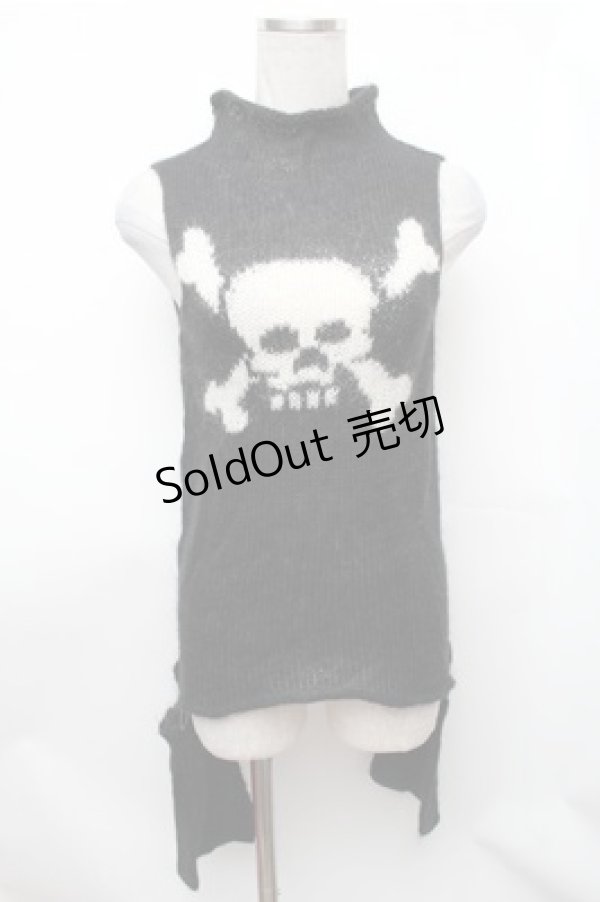 画像1: PEACE NOW / スカルノースリーブモヘアニット  黒ｘ白 S-26-01-31-039-PU-TO-HR-ZS (1)