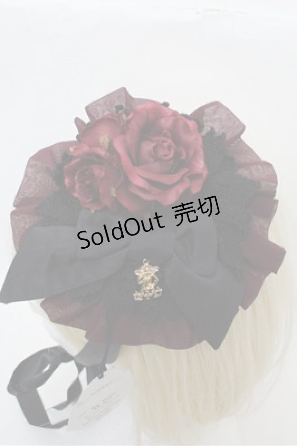 画像2: ALICE and the PIRATES / ギャザーシフォン丸型ヘッドドレス  黒ｘボルドー S-26-01-31-007-PA-AC-HR-ZS (2)