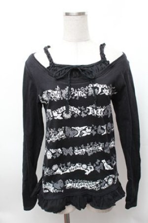 画像: ALGONQUINS / 重ね着風プリントカットソー  黒 S-26-01-31-040-AL-TO-HR-ZS