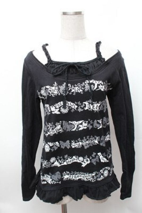 画像1: ALGONQUINS / 重ね着風プリントカットソー  黒 S-26-01-31-040-AL-TO-HR-ZS (1)