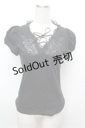 画像: BPN / レースアップバタフライptカットソー  黒 S-26-01-31-041-GO-TO-HR-ZS