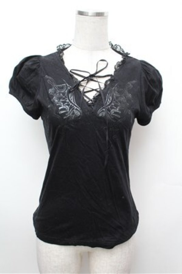 画像1: BPN / レースアップバタフライptカットソー  黒 S-26-01-31-041-GO-TO-HR-ZS (1)