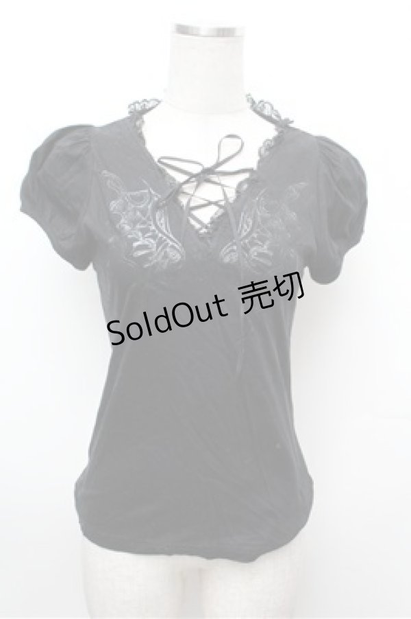 画像1: BPN / レースアップバタフライptカットソー  黒 S-26-01-31-041-GO-TO-HR-ZS (1)