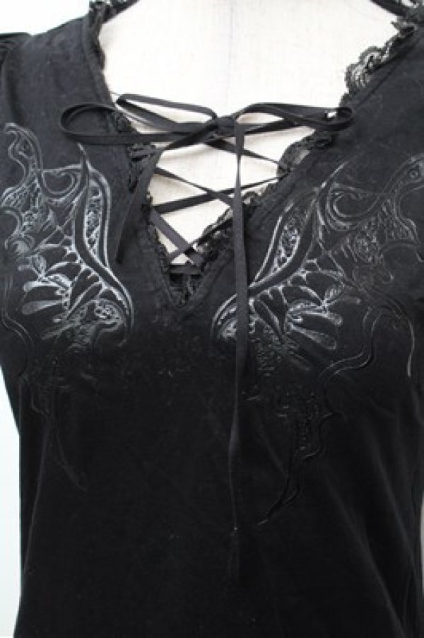 画像4: BPN / レースアップバタフライptカットソー  黒 S-26-01-31-041-GO-TO-HR-ZS (4)