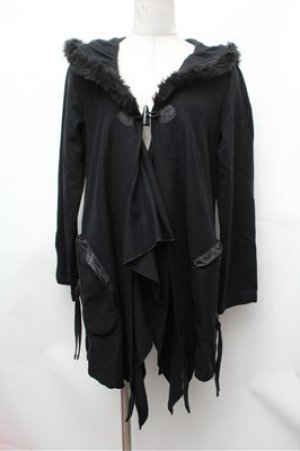 画像: ALGONQUINS / ファーフードロングカーディガン  黒 S-26-01-31-042-AL-TO-HR-ZS