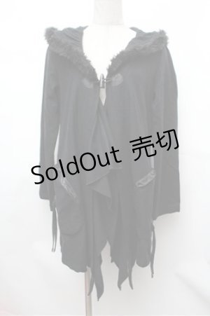 画像: ALGONQUINS / ファーフードロングカーディガン  黒 S-26-01-31-042-AL-TO-HR-ZS