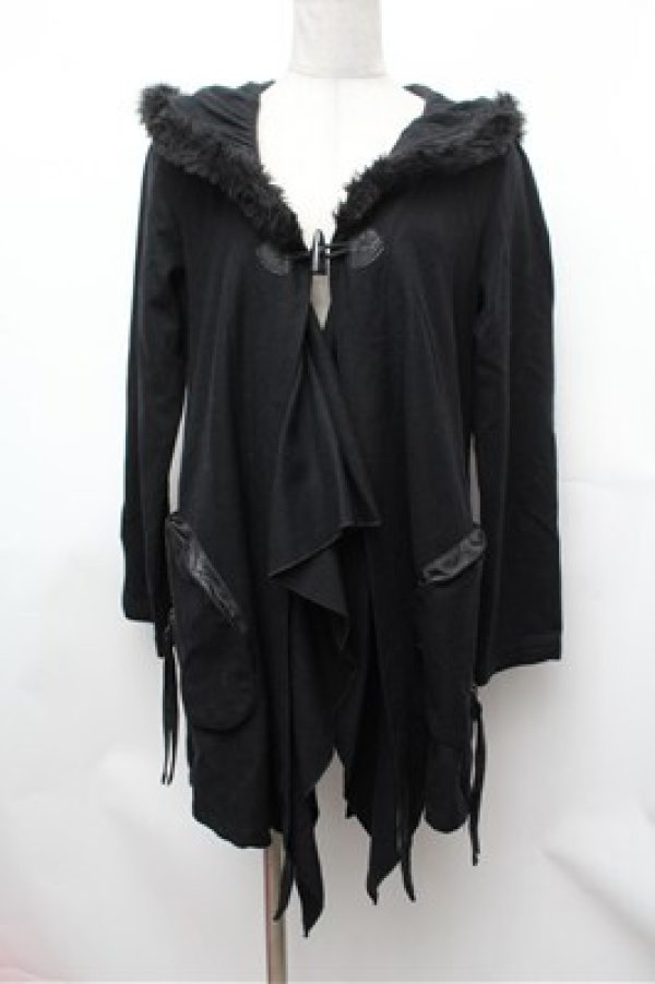 画像1: ALGONQUINS / ファーフードロングカーディガン  黒 S-26-01-31-042-AL-TO-HR-ZS (1)