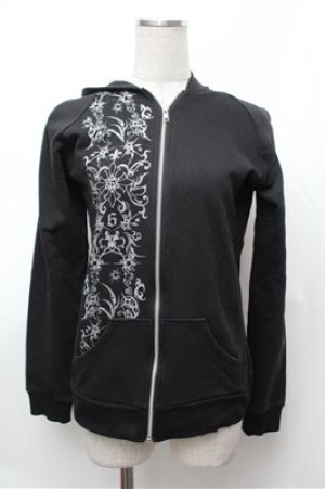 画像: Sixh / プリントZIPパーカー  黒 S-26-01-31-043-HN-TO-HR-ZS