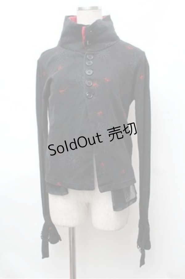 画像1: h.ANARCHY / 蜘蛛の巣プリントハイネックカーディガン  黒ｘ赤 S-26-01-31-046-HN-TO-HR-ZS (1)