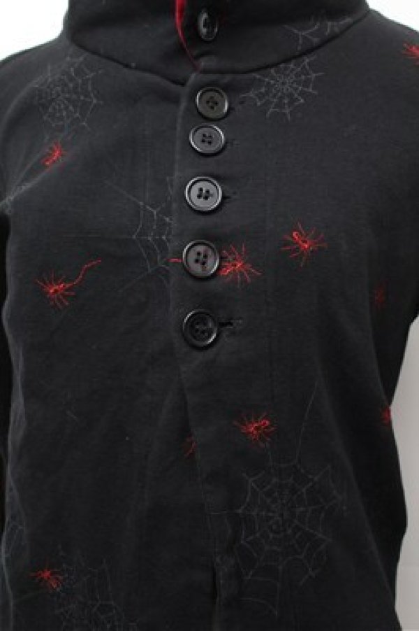 画像2: h.ANARCHY / 蜘蛛の巣プリントハイネックカーディガン  黒ｘ赤 S-26-01-31-046-HN-TO-HR-ZS (2)